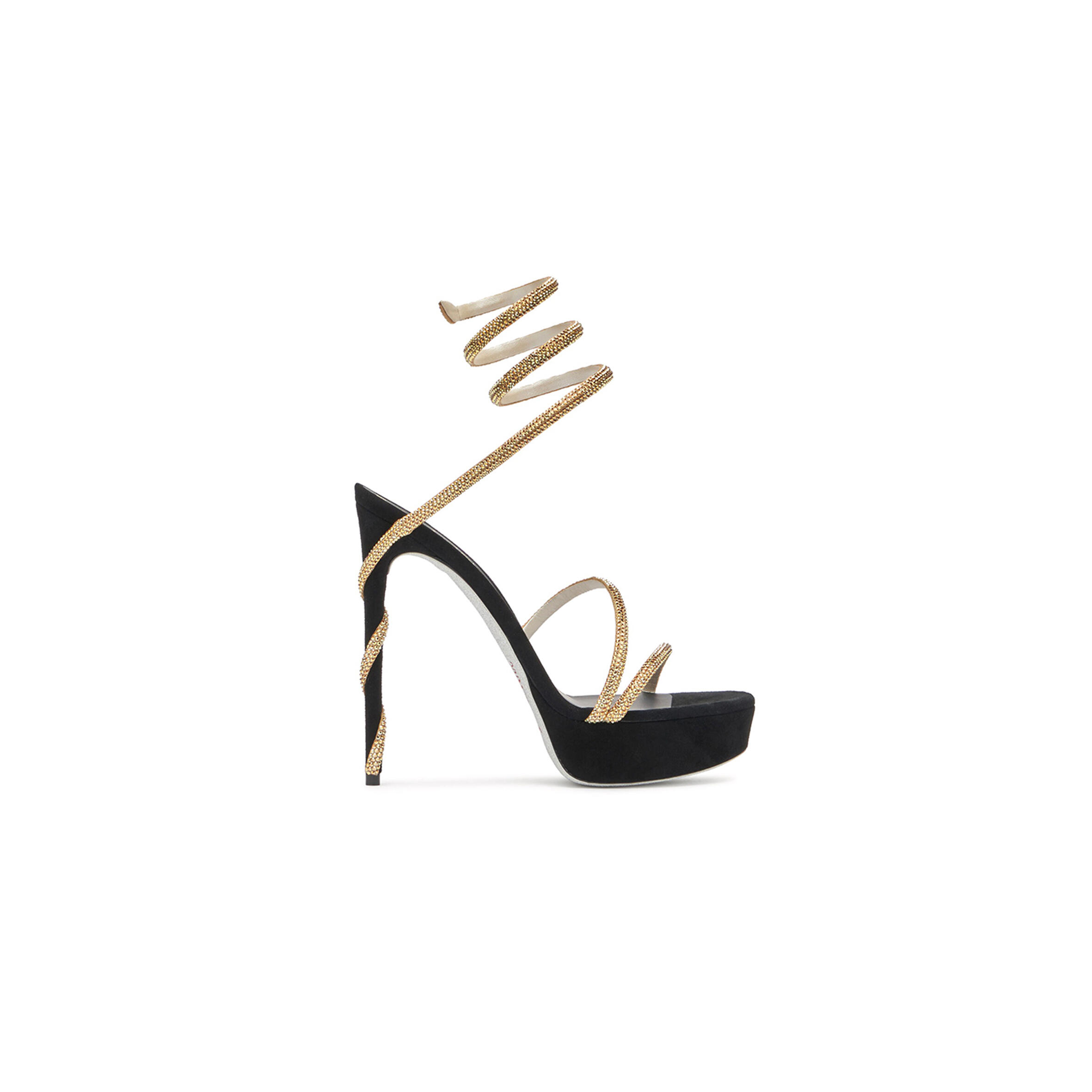 RENE CAOVILLA MARGOT CRYSTAL BLACK-GOLD PLATFORM SANDAL 130 C11339